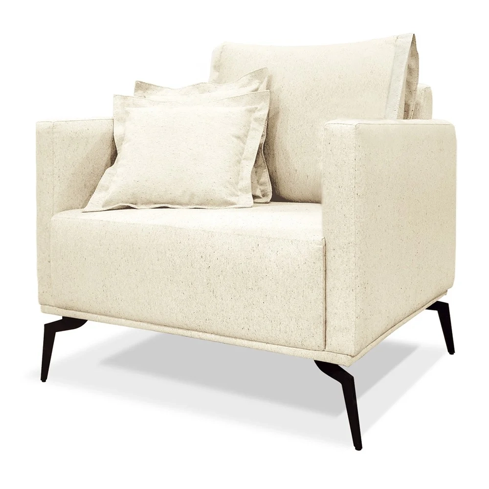 Poltrona para Sala Pés de Metal Vecchia S06 Linho Pérola - Mpozenato