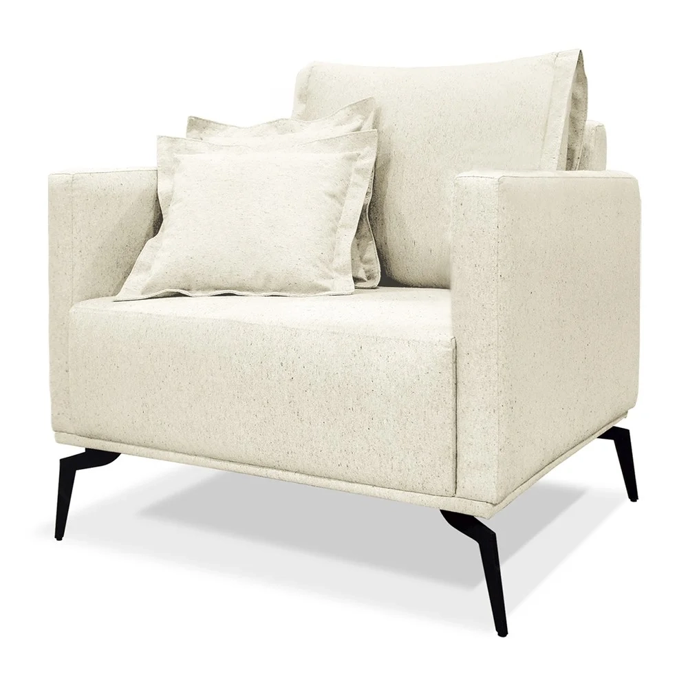 Poltrona para Sala Pés de Metal Vecchia S06 Linho Natural - Mpozenato