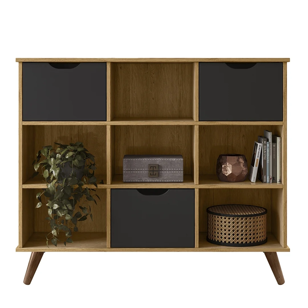 Nicho Organizador Retrô 3 Gavetas Freijó/Preto - Qmovi