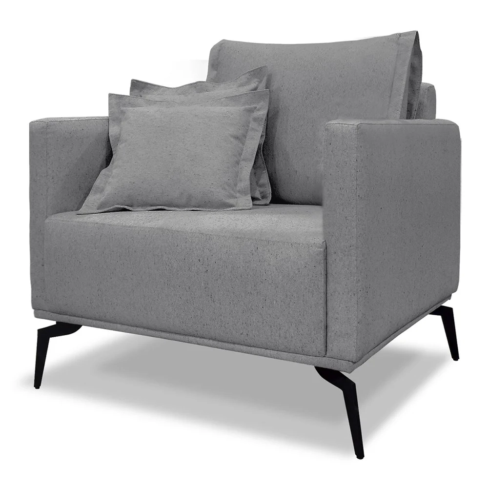 Poltrona para Sala Pés de Metal Vecchia S06 Linho Cinza - Mpozenato