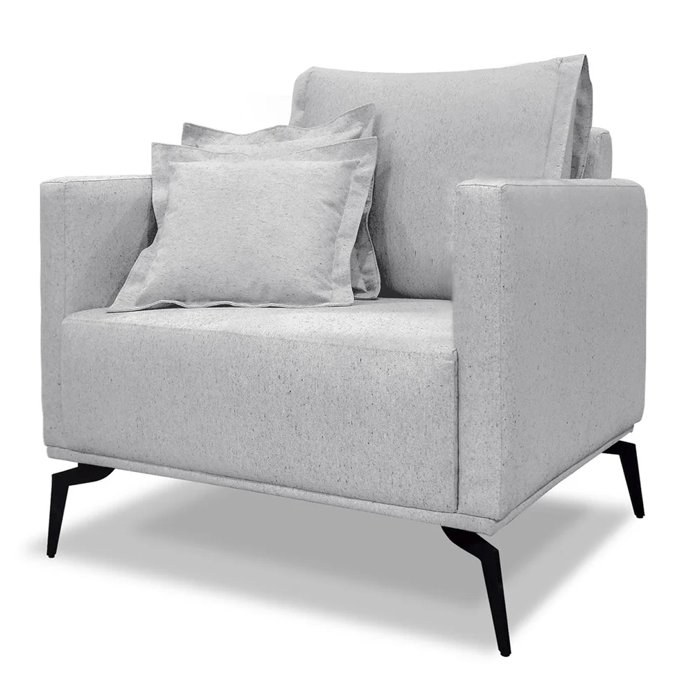 Poltrona para Sala Pés de Metal Vecchia S06 Linho Grigio - Mpozenato