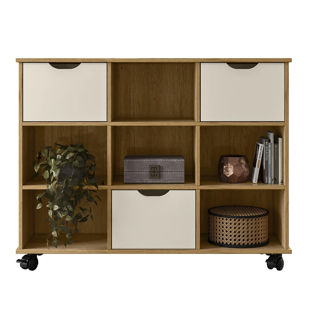 Nicho Organizador 3 Gavetas com Rodízios Freijó/Off White - Qmovi