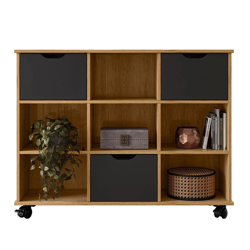 Nicho Organizador 3 Gavetas com Rodízios Freijó/Preto - Qmovi