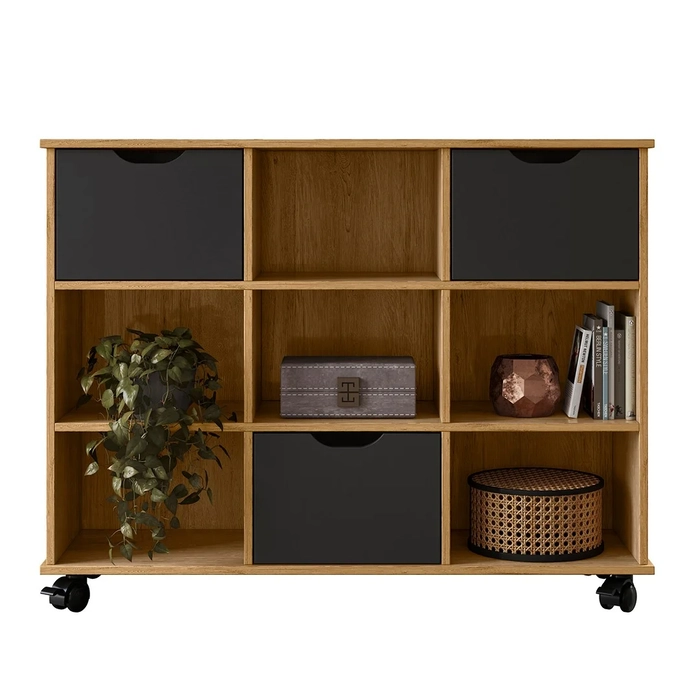 Nicho Organizador 3 Gavetas com Rodízios Freijó/Preto - Qmovi