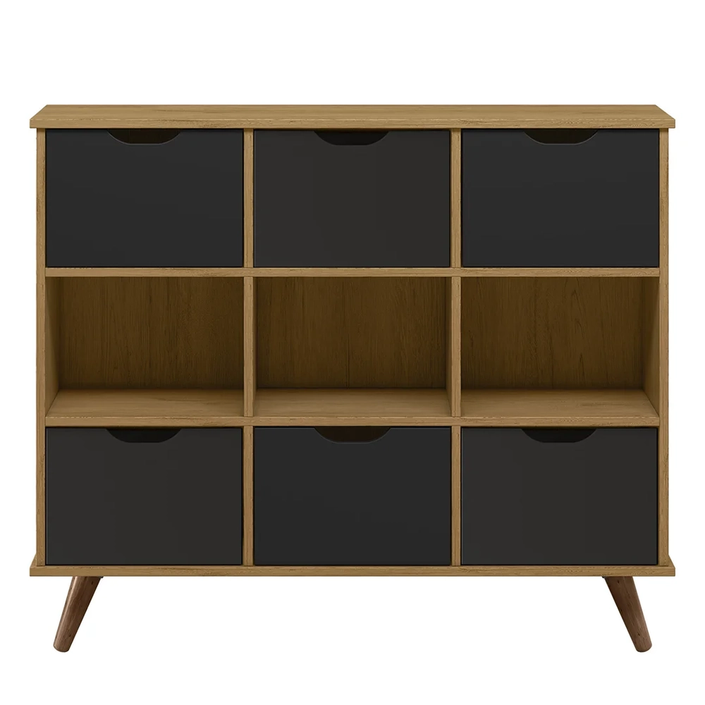 Nicho Organizador Retrô 6 Gavetas Freijó/Preto - Qmovi