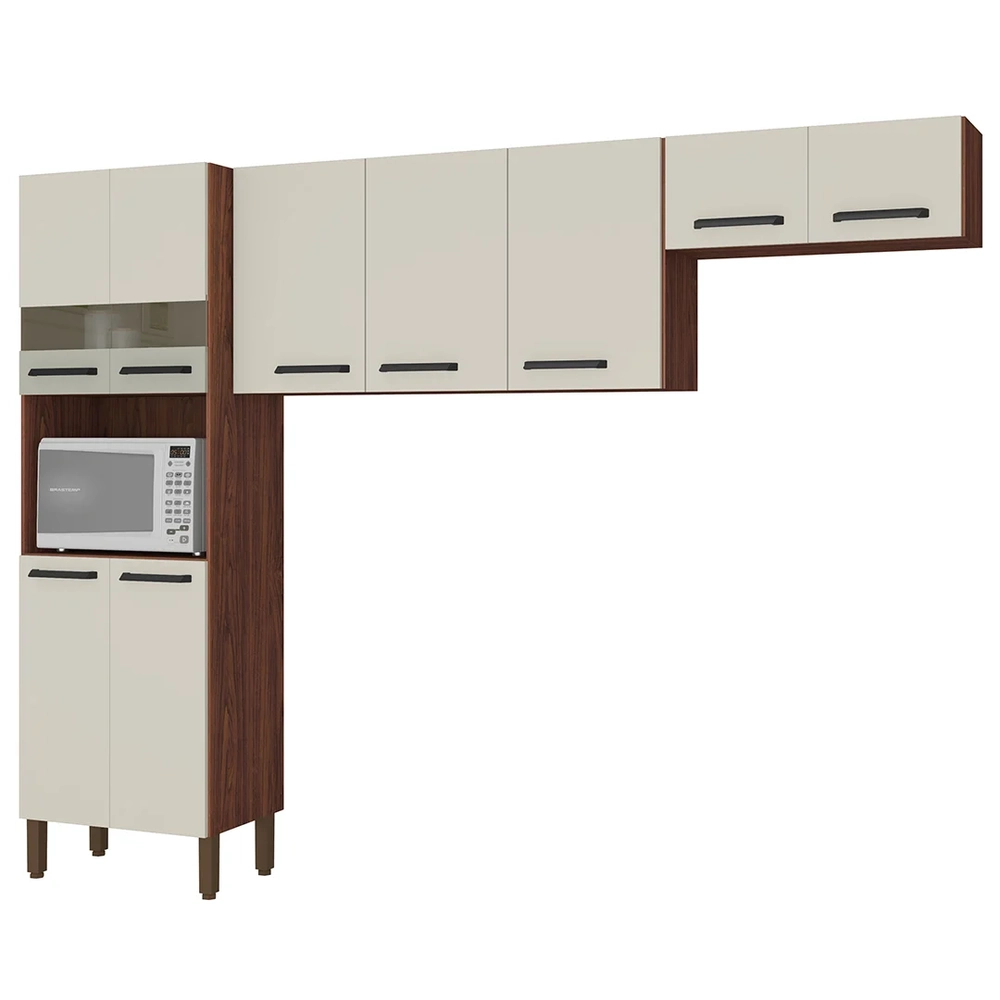 Armário de Cozinha Compacta 251cm Louis Z06 Nogueira/Off - Mpozenato