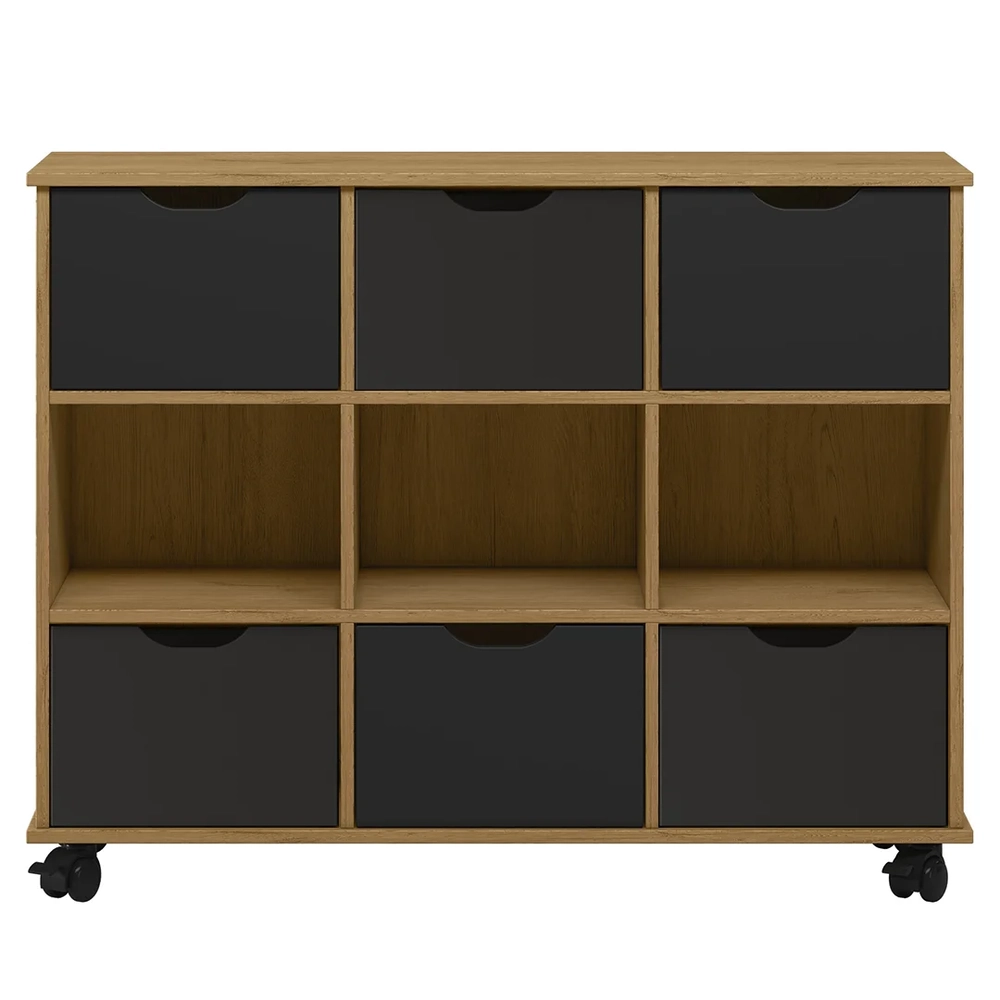 Nicho Organizador 6 Gavetas com Rodízios Freijó/Preto - Qmovi