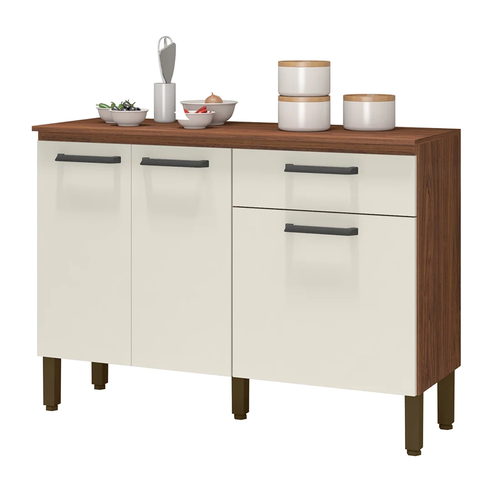 Balcão de Cozinha com Tampo 120cm Louis Z06 Nogueira/Off - Mpozenato