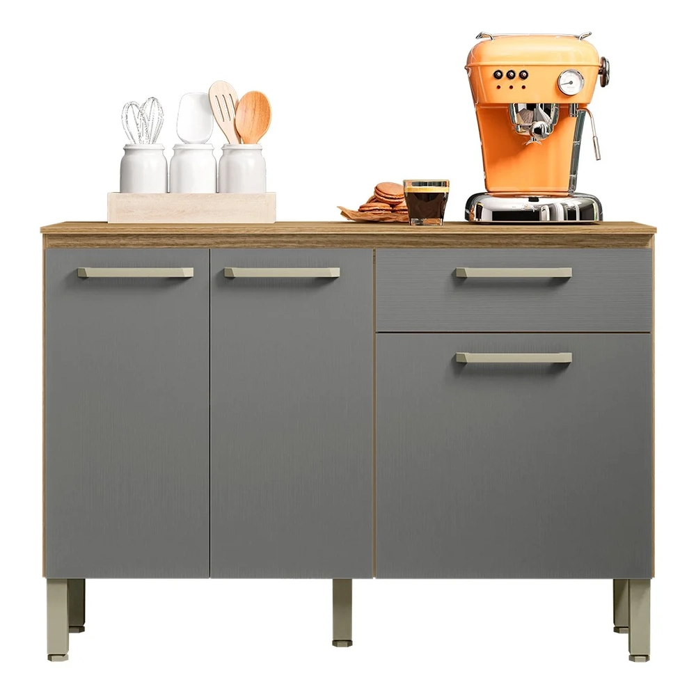 Balcão de Cozinha com Tampo 120cm Louis Z06 Freijó/Gris - Mpozenato