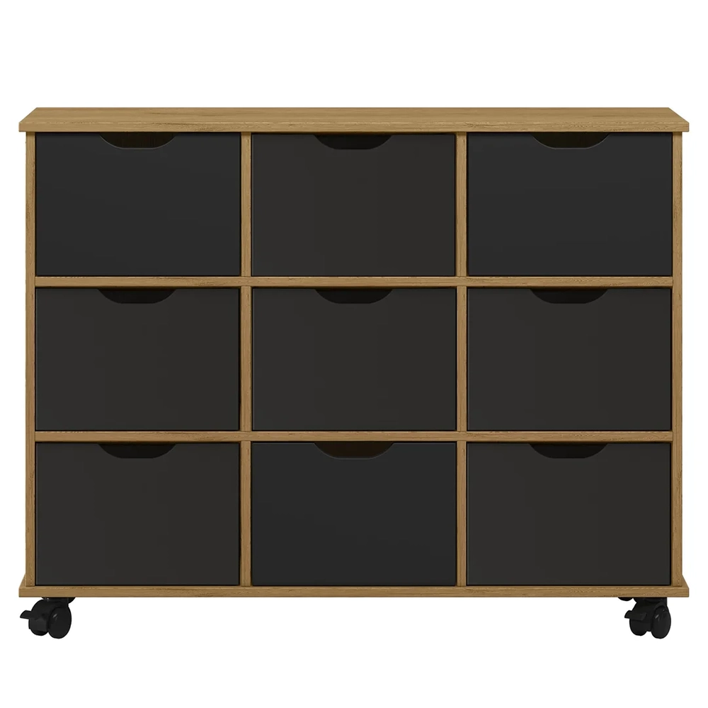 Nicho Organizador 9 Gavetas com Rodízios Freijó/Preto - Qmovi