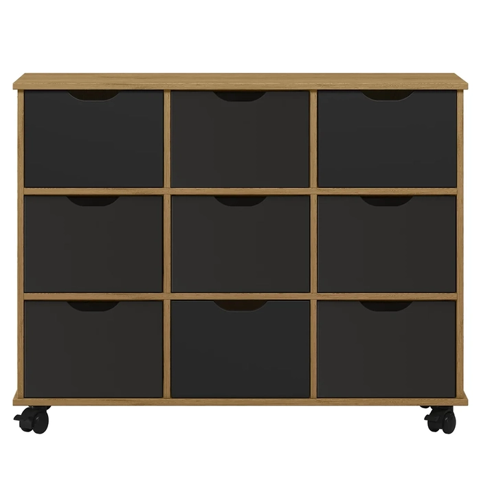 Nicho Organizador 9 Gavetas com Rodízios Freijó/Preto - Qmovi