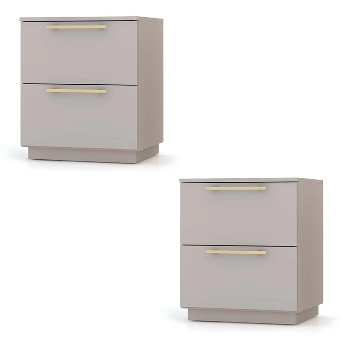 Mesa de Cabeceira 2 Gavetas 50cm Kit 2 Dubai Fendi  - Vila Rica