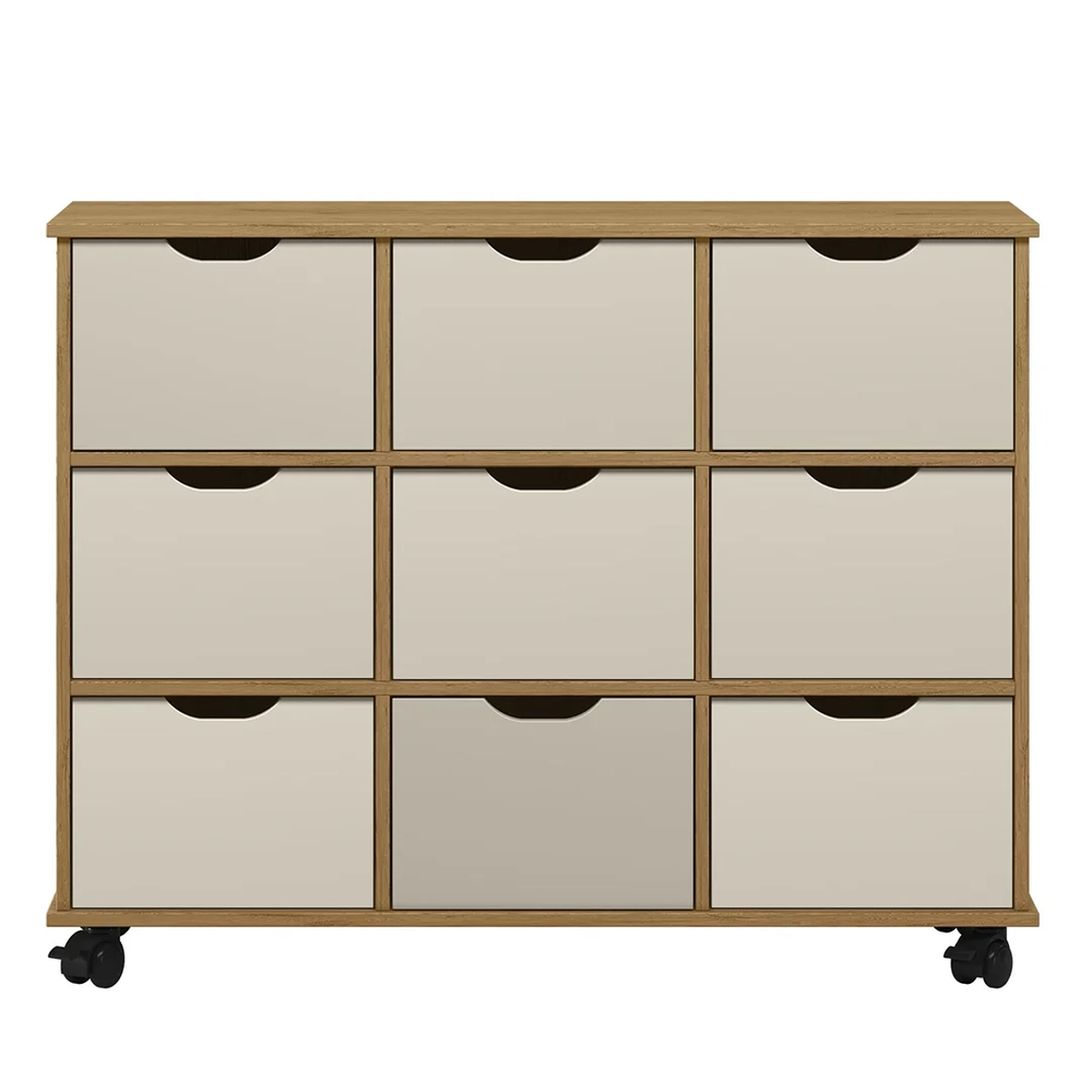 Nicho Organizador 9 Gavetas com Rodízios Freijó/Off White - Qmovi