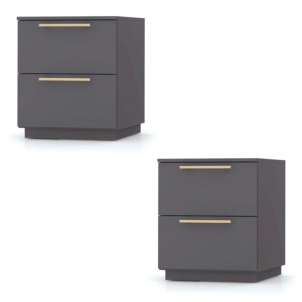Mesa de Cabeceira 2 Gavetas 50cm Kit 2 Dubai Alasca - Vila Rica