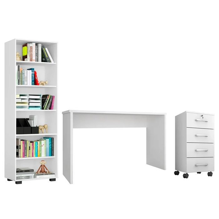Conjunto de Escritório Home Office 3 com Peças Gávea Branco - Móveis Leão