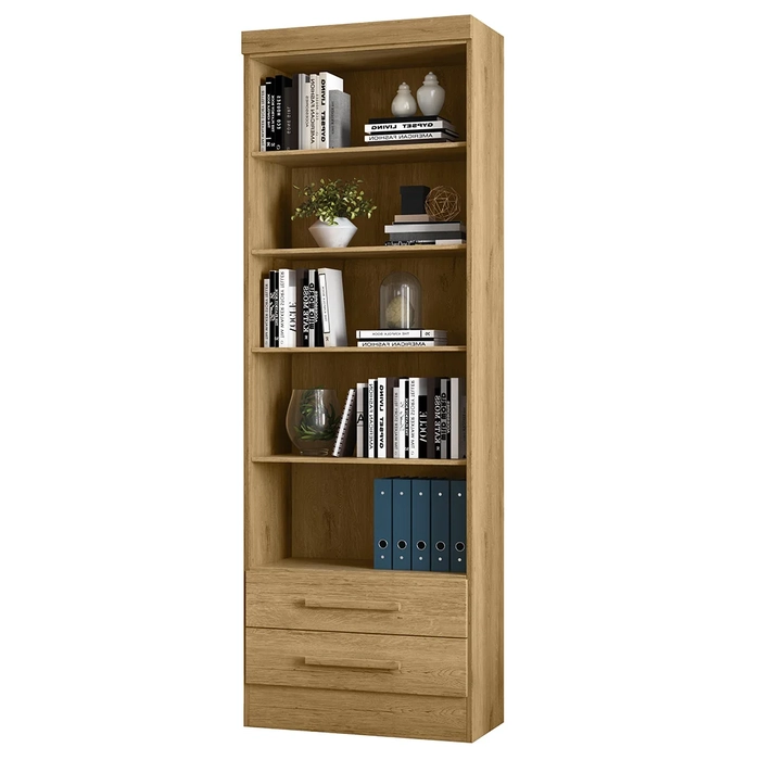 Estante Livreiro Multiuso 2 Gavetas Com Prateleiras Freijó - Qmovi