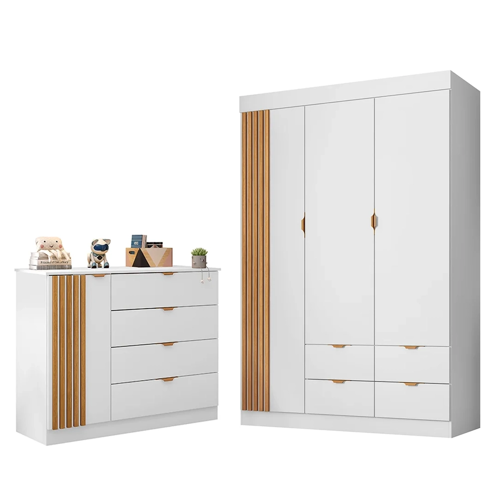 Guarda Roupa e Cômoda Infantil 1 Porta Ripada Ayla Branco    - Phoenix