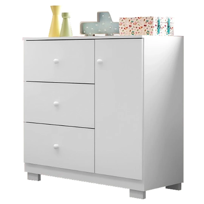 Cômoda Infantil 100% MDF 1 Porta e 3 Gavetas Duda Branco     - Phoenix