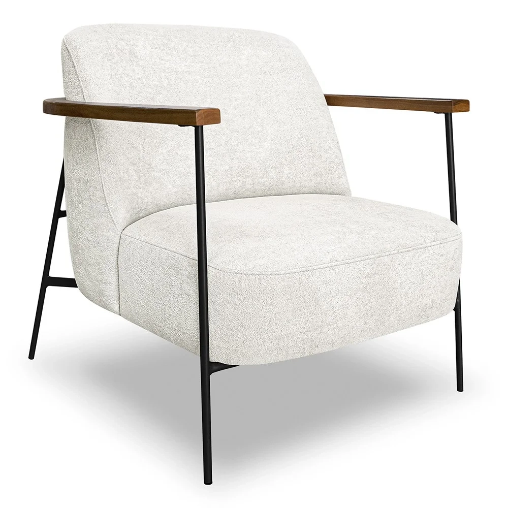 Poltrona para Sala Pés Metálicos Ellen S06 Boucle Branco - Mpozenato