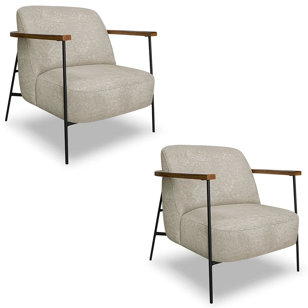 Poltrona para Sala Pés Metálicos Kit 2 Ellen S06 Boucle Bege - Mpozenato