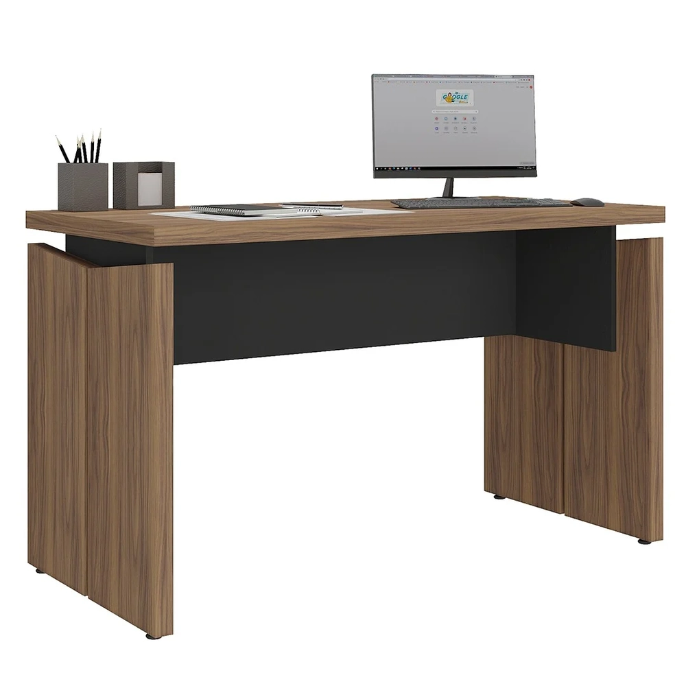 Mesa Para Escritório Home Office 125cm Corp A06 Nogal/Preto  - Mpozenato