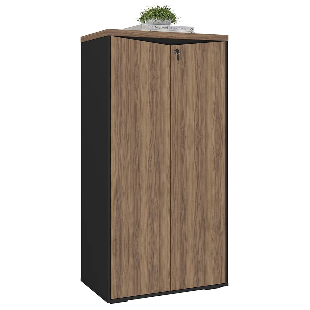 Armário Escritório com Chave 2 Portas Corp A06 Nogal/Preto   - Mpozenato