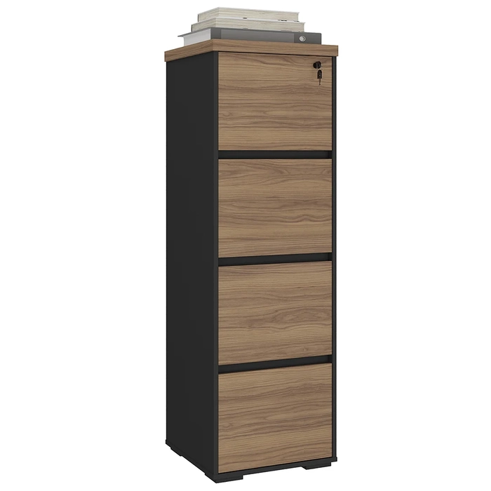 Armário Arquivo com Chave 4 Gavetas Corp A06 Nogal/Preto     - Mpozenato
