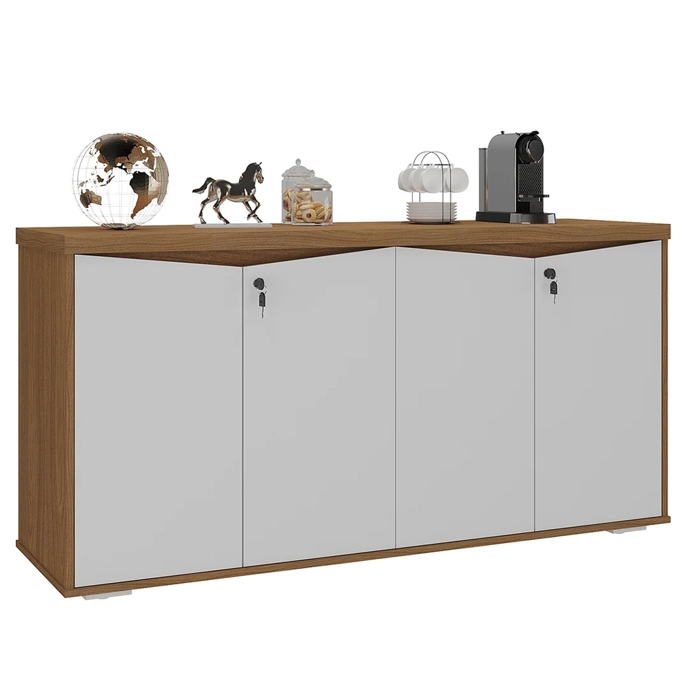 Balcão para Escritório com Chave 148cm Corp A06 Freijó/Branco - Mpozenato