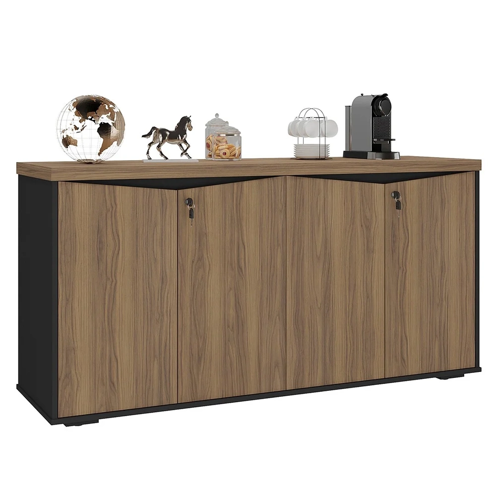 Balcão para Escritório com Chave 148cm Corp A06 Nogal/Preto  - Mpozenato