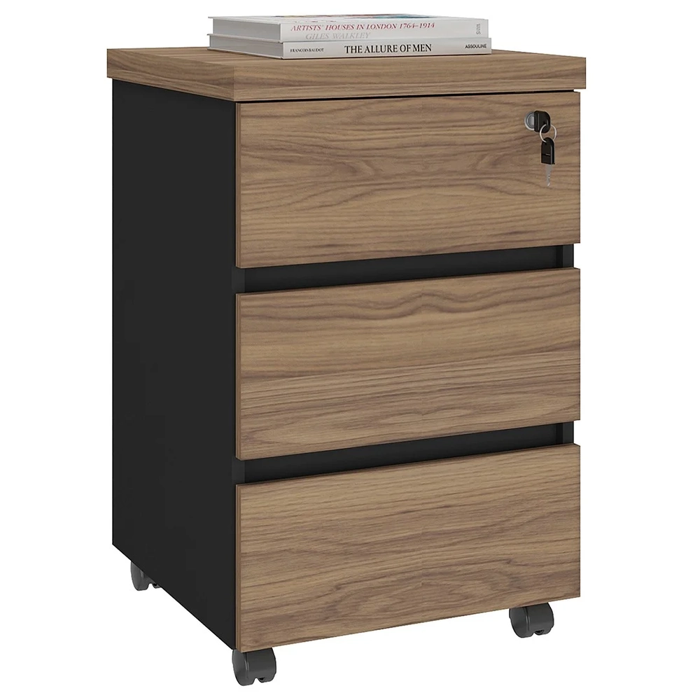 Gaveteiro para Escritório com Rodízios Corp A06 Nogal/Preto  - Mpozenato