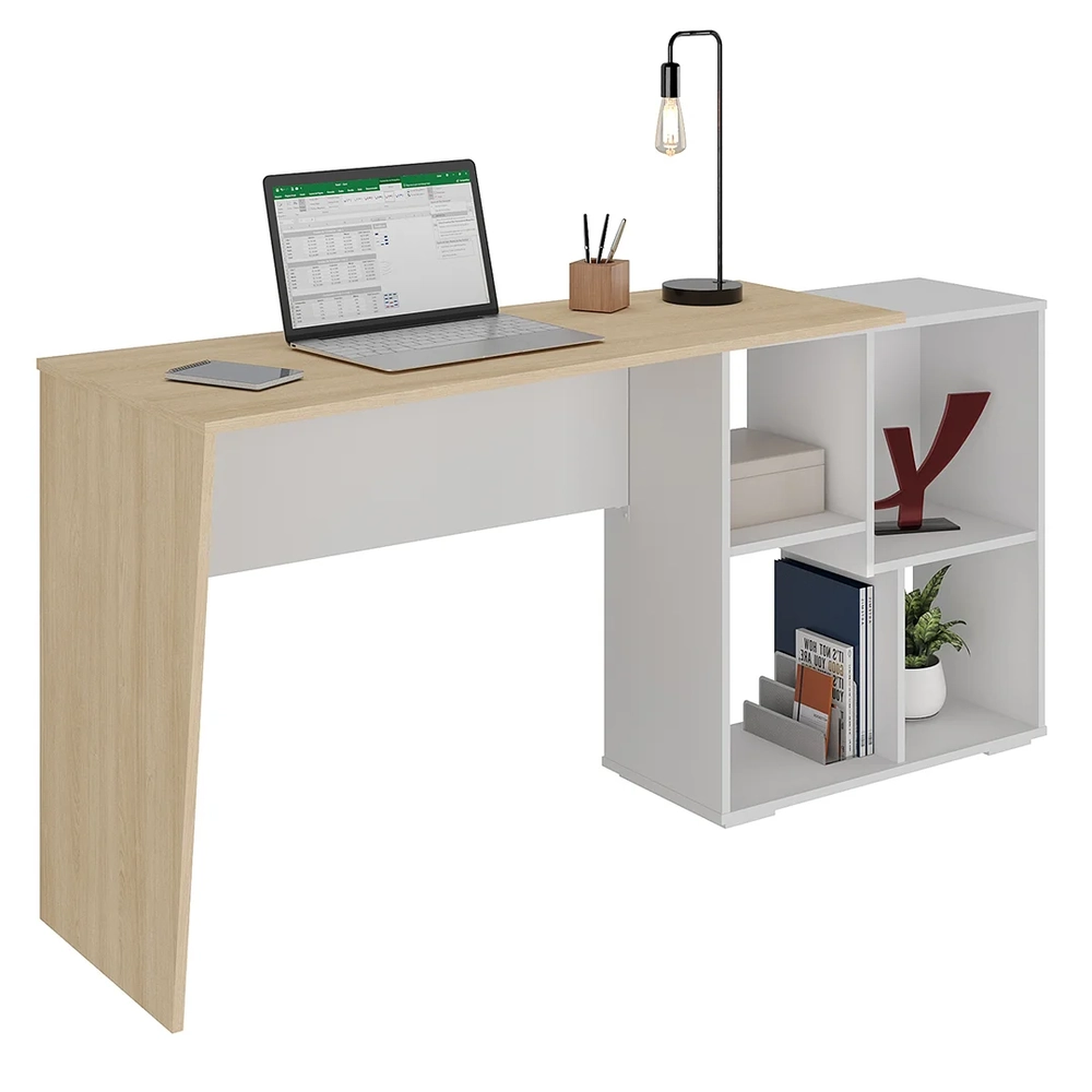 Mesa Escrivaninha 2 em 1 com Nichos Arbo A06 Carvalho/Branco - Mpozenato