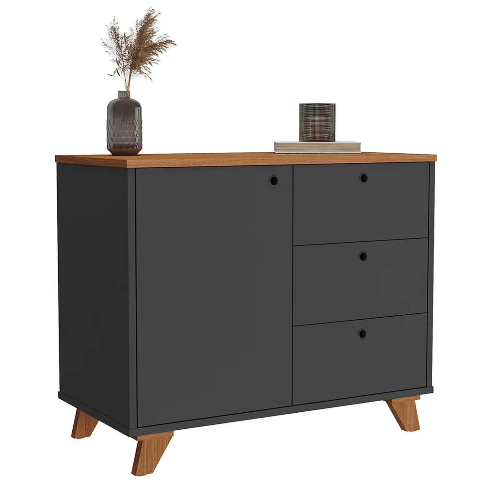 Balcão para Escritório 3 Gavetas 90cm Merano A06 Freijó/Preto - Mpozenato