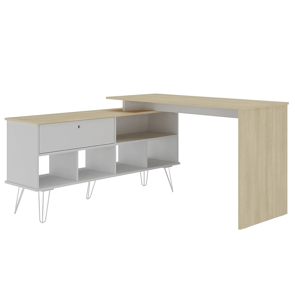 Mesa Escrivaninha Industrial 136cm Dhabi A06 Carvalho/Branco - Mpozenato