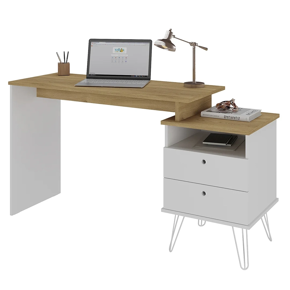 Mesa Escrivaninha Industrial 2 Gavetas Lux A06 Olmo/Branco   - Mpozenato