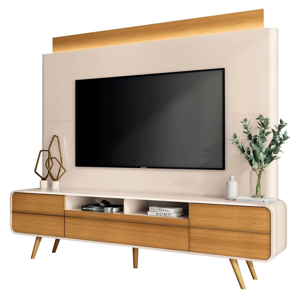 Estante Painel de TV 85 Pol 220cm Évora H01 Off/Cinamomo - Mpozenato