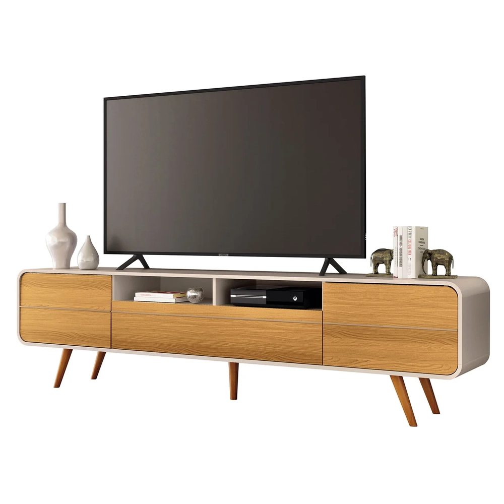 Rack Bancada de TV 85 Pol 220cm Áureo H01 Off White/Cinamomo - Mpozenato