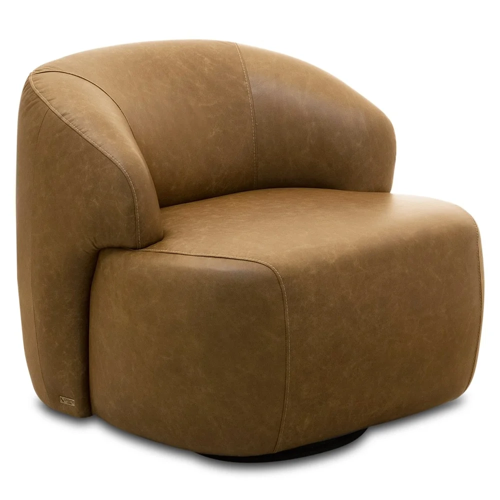Poltrona Decorativa Giratória Orgânica Donk L08 Couro Camel  - Mpozenato