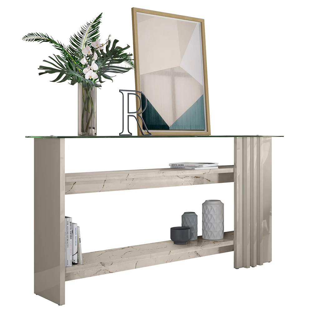 Aparador de Sala Com Prateleiras 150cm Fire Z10 Calacata/Off - Mpozenato