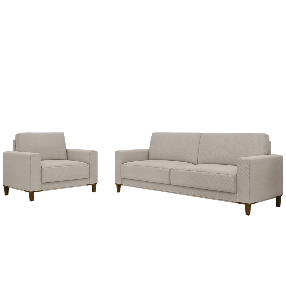 Sofá 3 Lugares 214cm Com 01 Poltrona Zaire Z32 Linho Areia     - Mpozenato