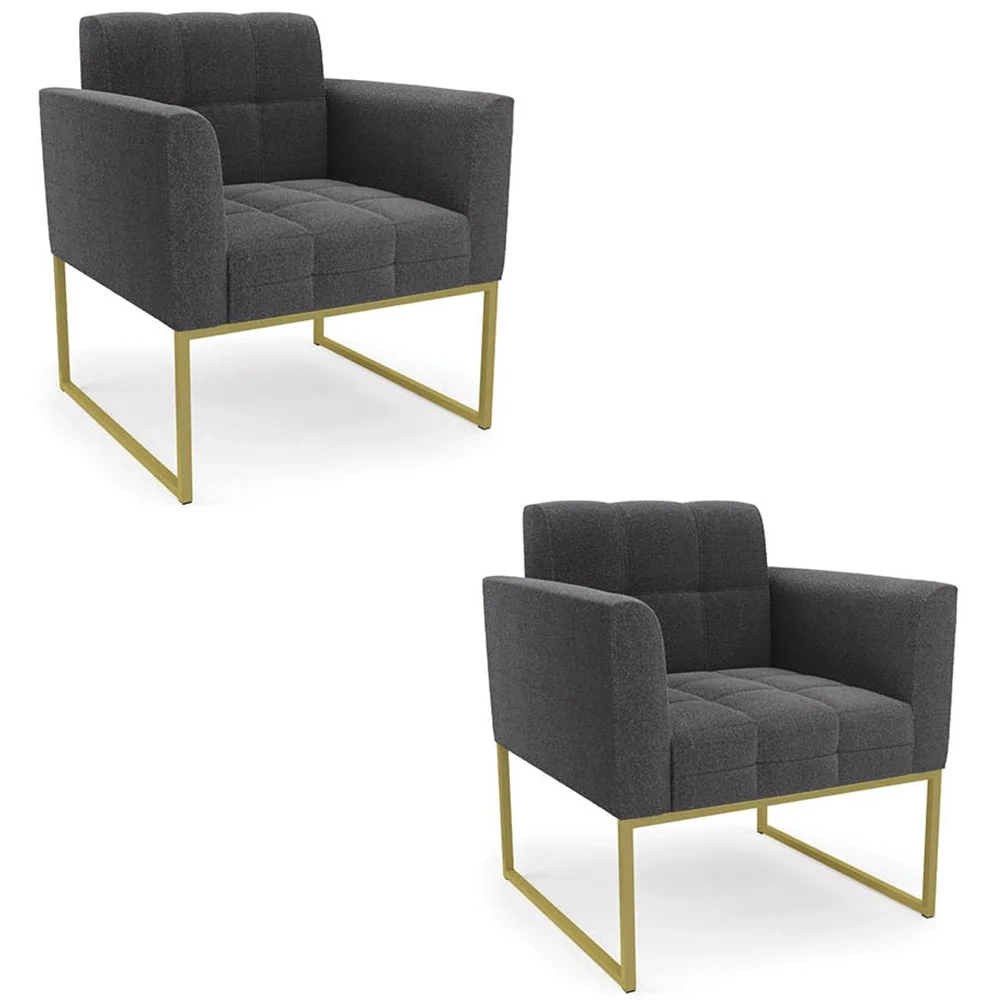 Poltrona Sala Base Industrial Dourado Kit 2 Ana Boucle Grafite - Ibiza