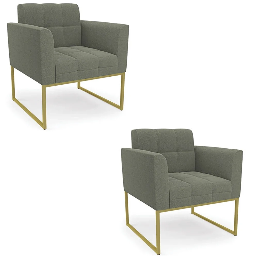 Poltrona Sala Base Industrial Dourado Kit 2 Ana Boucle Menta - Ibiza