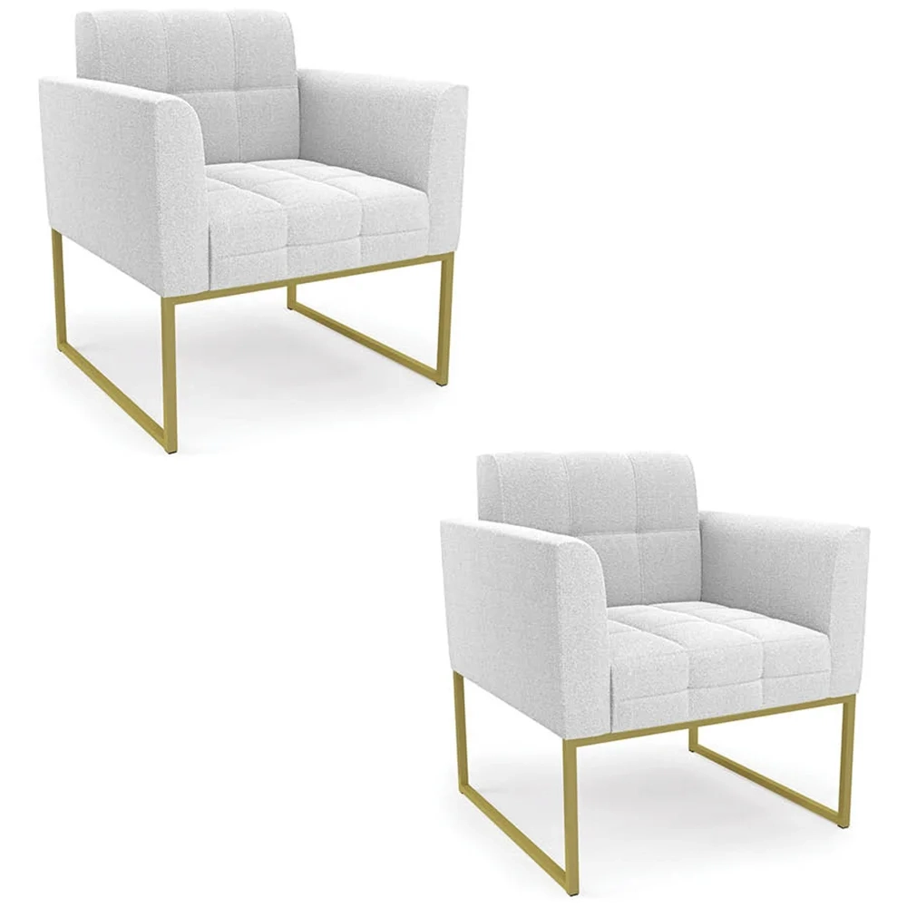 Poltrona Sala Base Industrial Dourado Kit 2 Ana Boucle Off - Ibiza