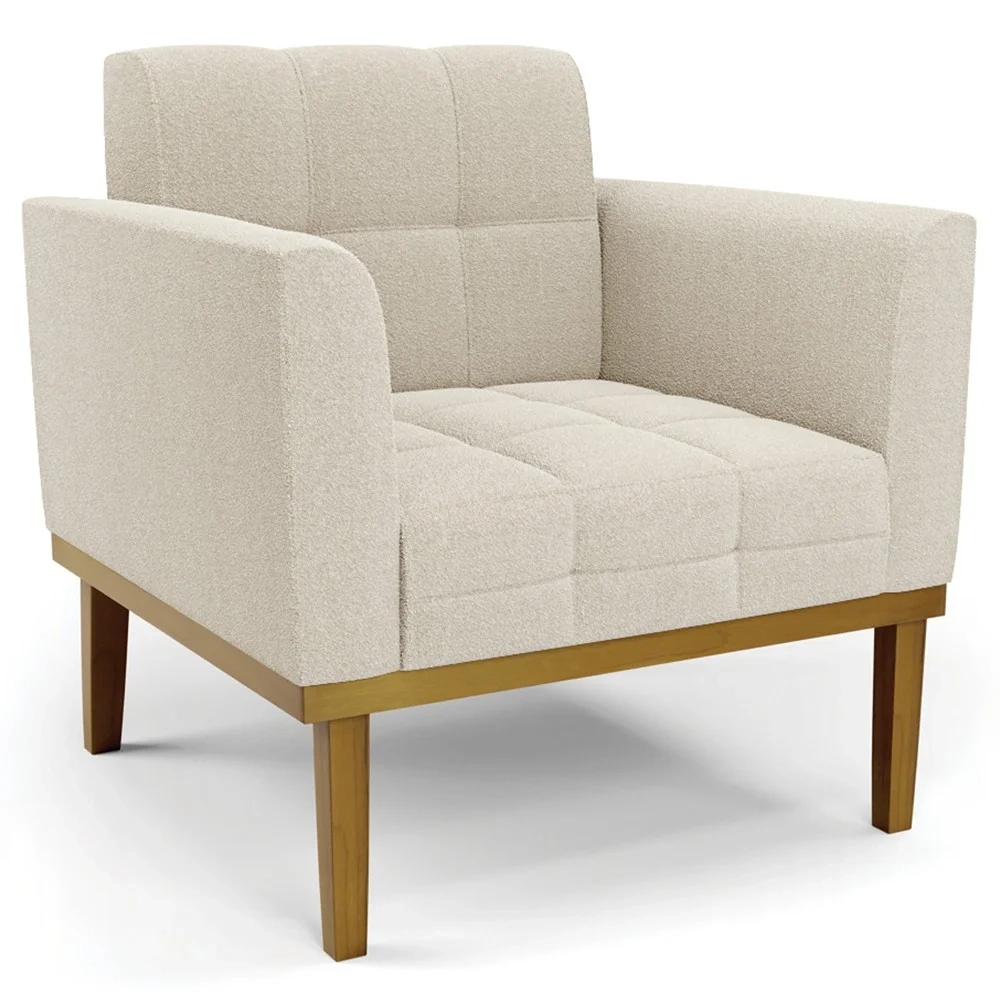 Poltrona Para Sala Base Madeira Castanho Ana Boucle Bege - Ibiza