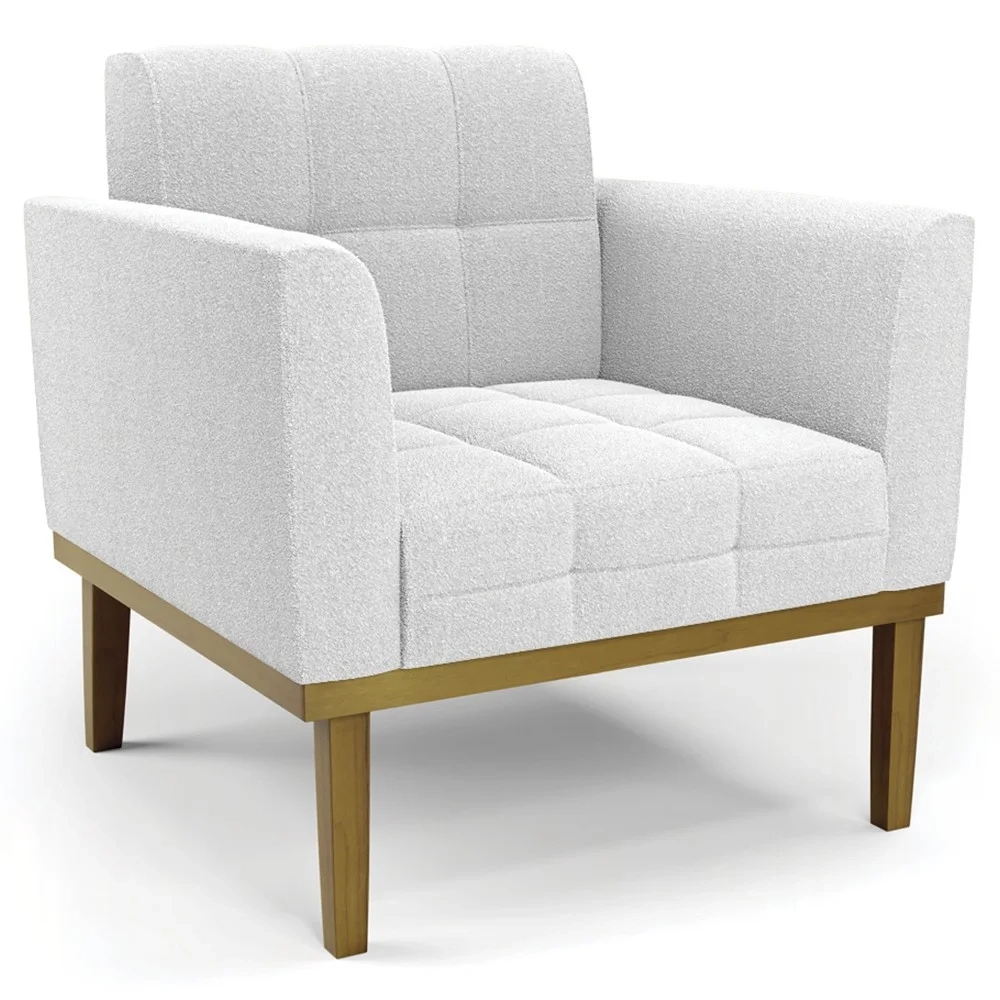 Poltrona Para Sala Base Madeira Castanho Ana Boucle Off - Ibiza