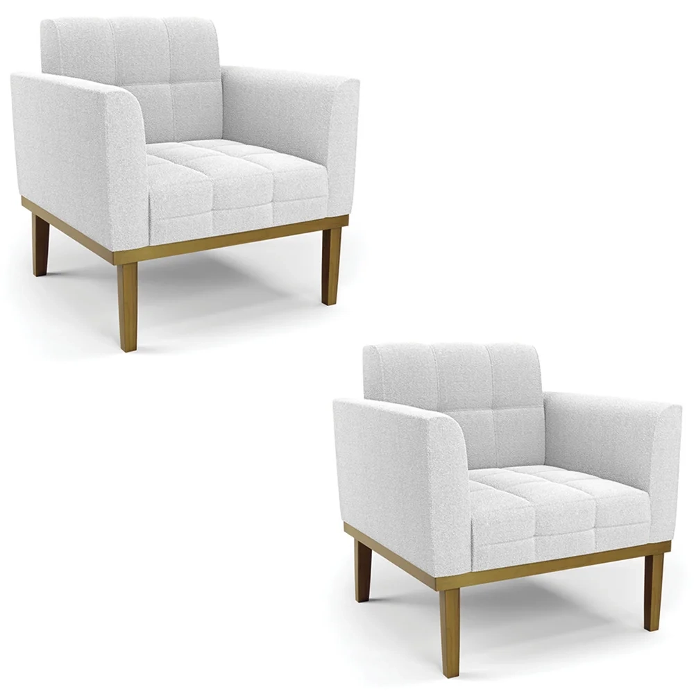 Poltrona Sala Base Madeira Castanho Kit 2 Ana Boucle Off - Ibiza