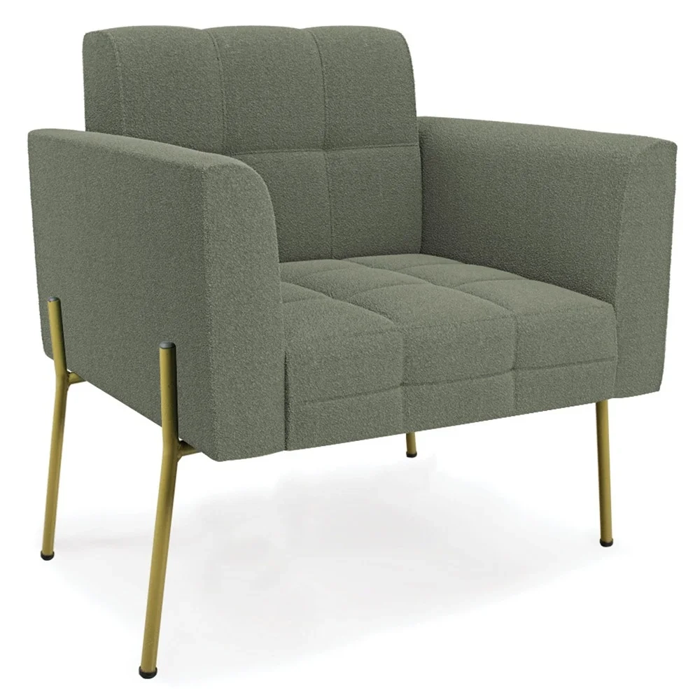 Poltrona Para Sala Pés Metálicos Dourado Ana Boucle Menta - Ibiza