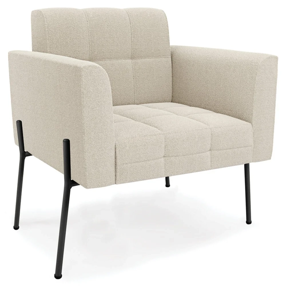 Poltrona Para Sala Pés Metálicos Preto Ana Boucle Bege - Ibiza