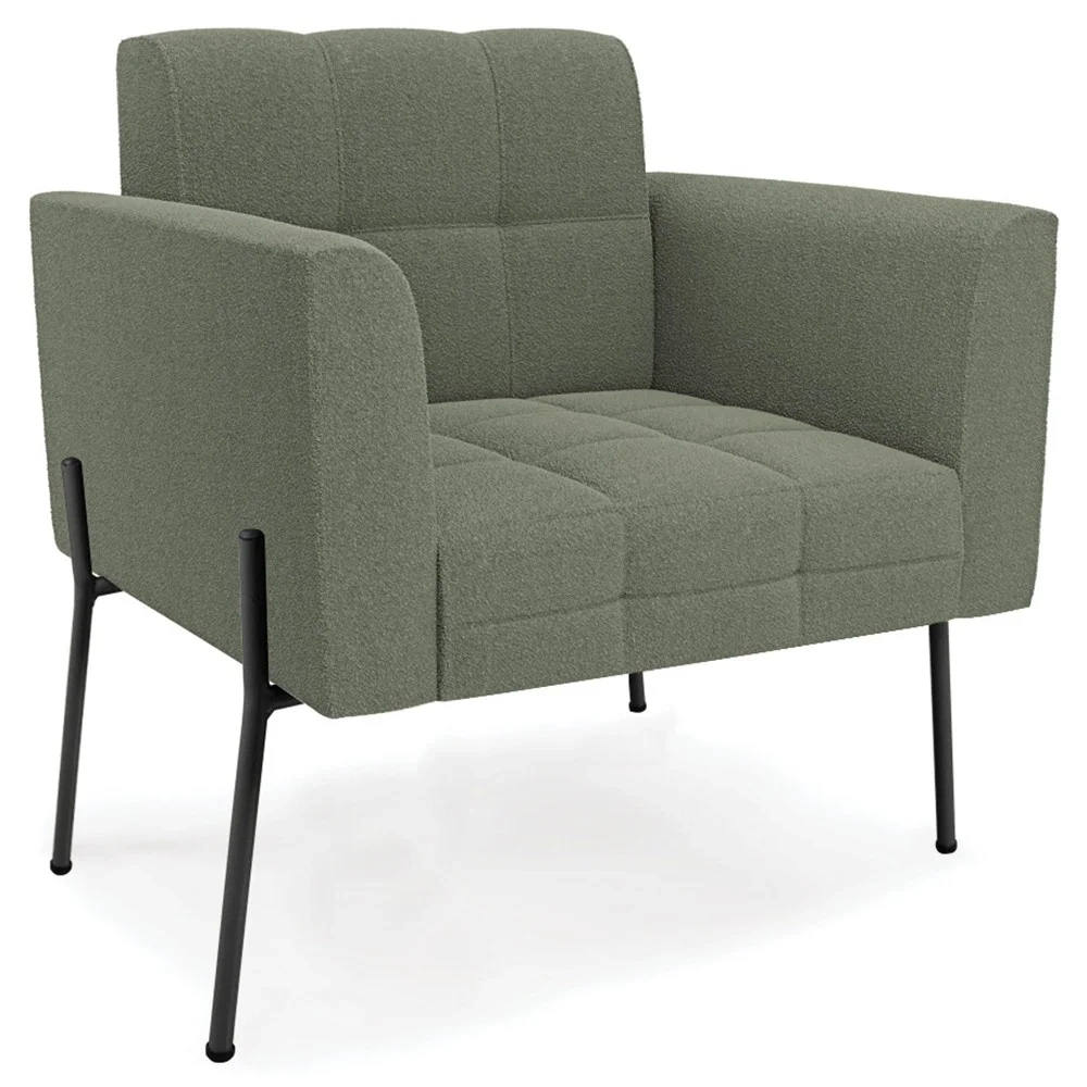 Poltrona Para Sala Pés Metálicos Preto Ana Boucle Menta - Ibiza