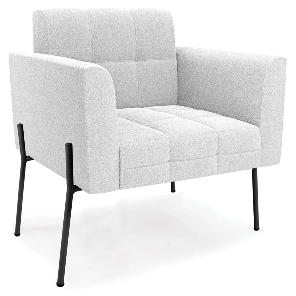 Poltrona Para Sala Pés Metálicos Preto Ana Boucle Off - Ibiza