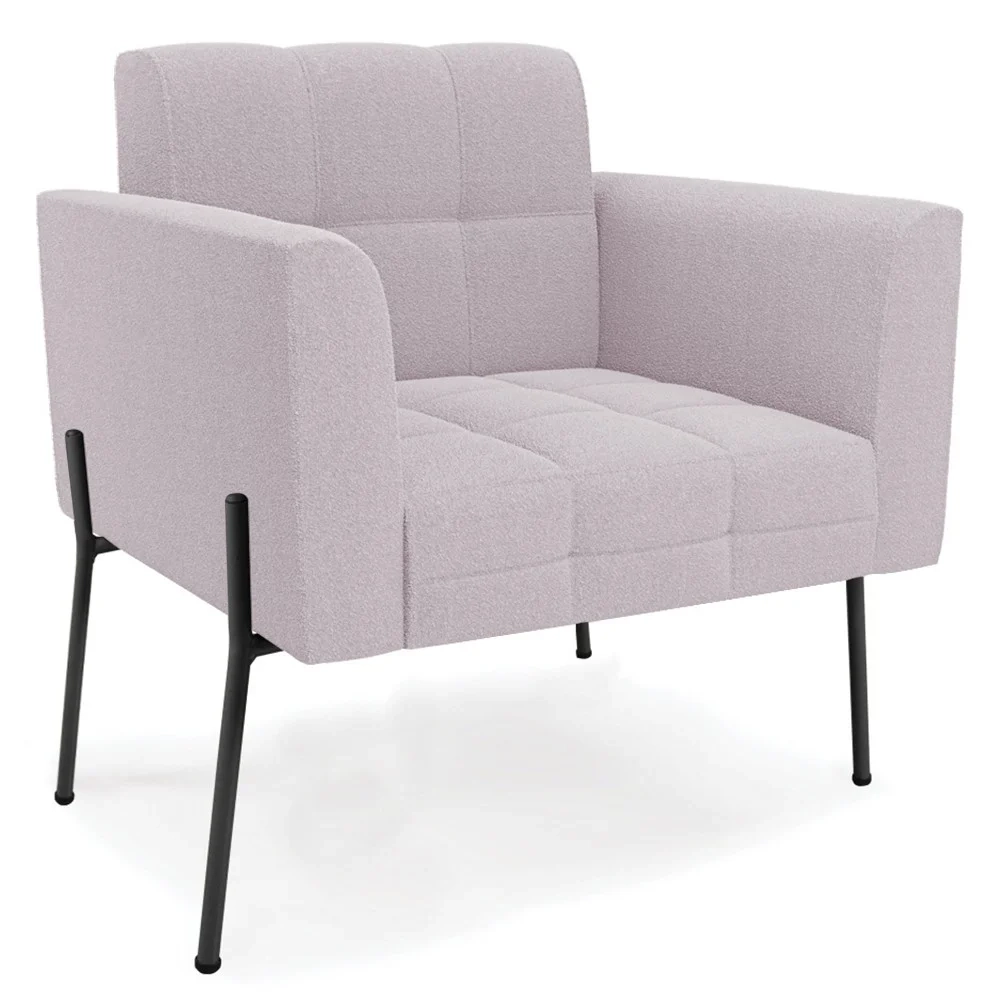 Poltrona Para Sala Pés Metálicos Preto Ana Boucle Rosê - Ibiza